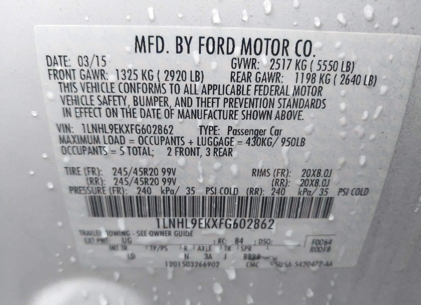 Photo 9 of 2015 Lincoln Mks N/A (VIN 1LNHL9EKXFG602862)