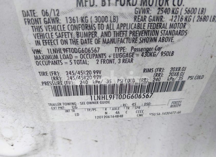 Photo 9 of 2013 Lincoln Mks ECOBOOST (VIN 1LNHL9FT0DG606567)