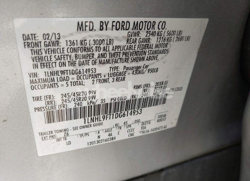 Photo 9 of 2013 Lincoln Mks ECOBOOST (VIN 1LNHL9FT1DG614953)