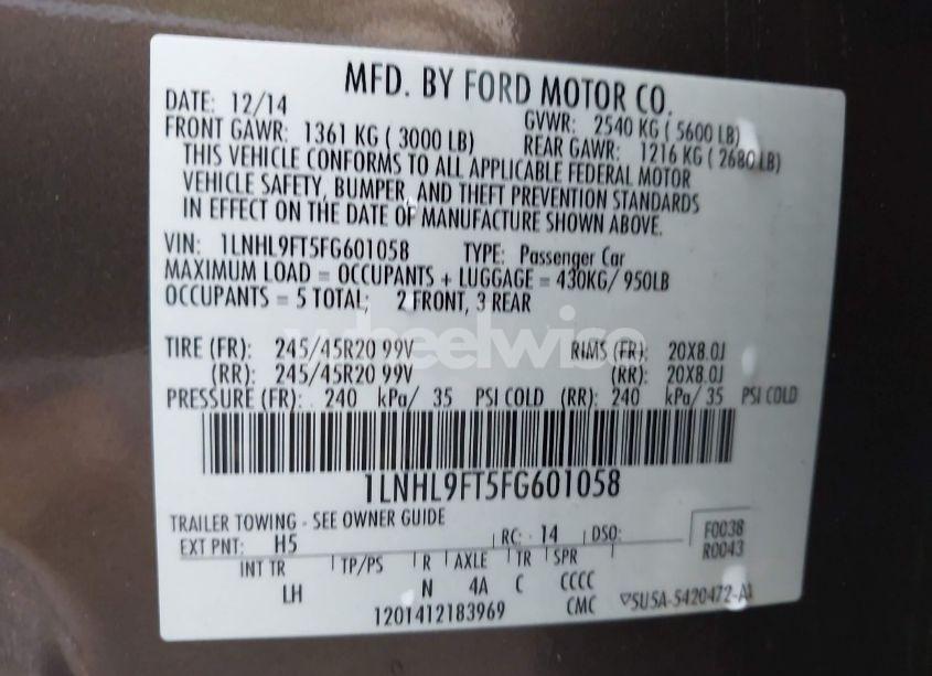 Photo 9 of 2015 Lincoln Mks ECOBOOST (VIN 1LNHL9FT5FG601058)