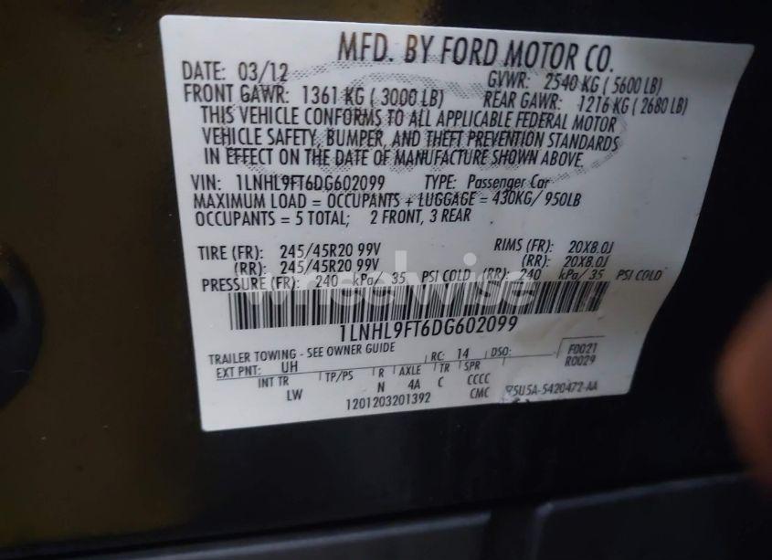 Photo 9 of 2013 Lincoln Mks ECOBOOST (VIN 1LNHL9FT6DG602099)