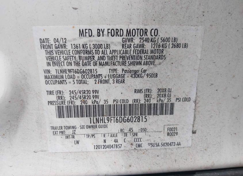 Photo 9 of 2013 Lincoln Mks ECOBOOST (VIN 1LNHL9FT6DG602815)