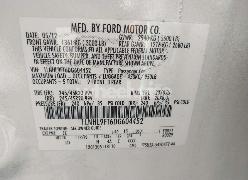 Photo 9 of 2013 Lincoln Mks ECOBOOST (VIN 1LNHL9FT6DG604452)