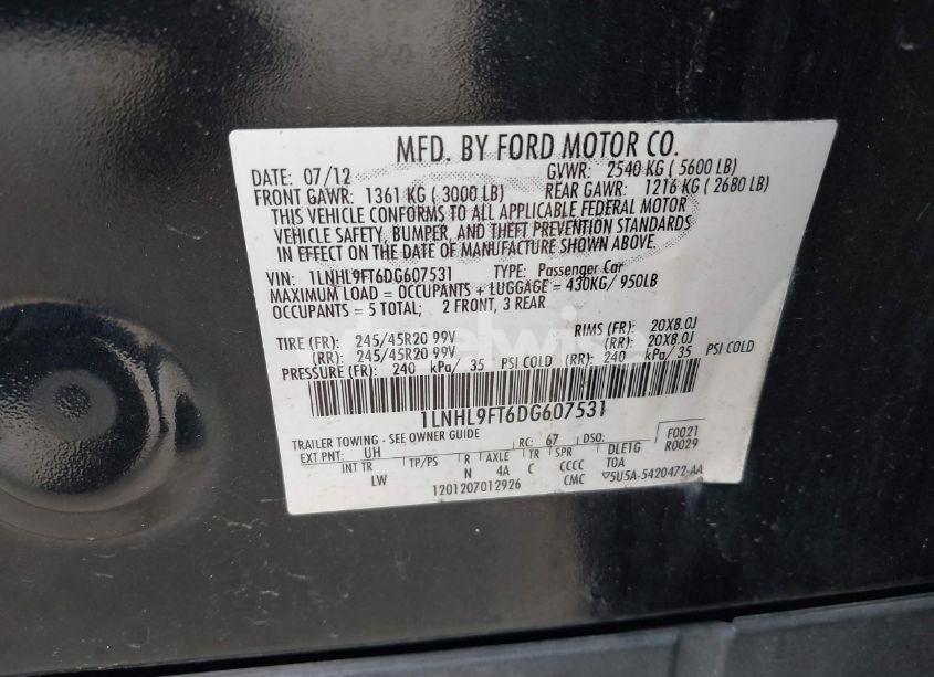 Photo 9 of 2013 Lincoln Mks ECOBOOST (VIN 1LNHL9FT6DG607531)