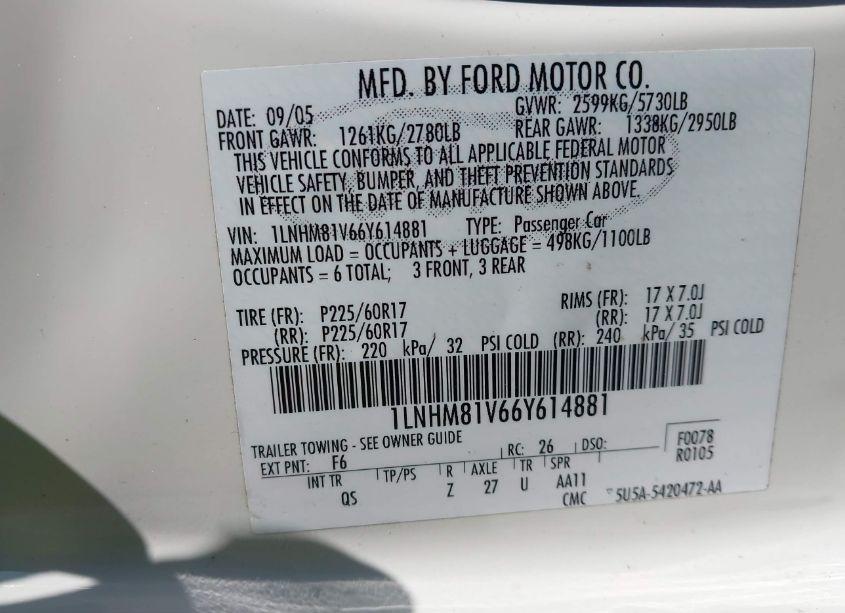 Photo 9 of 2006 Lincoln Town CAR SIGNATURE (VIN 1LNHM81V66Y614881)