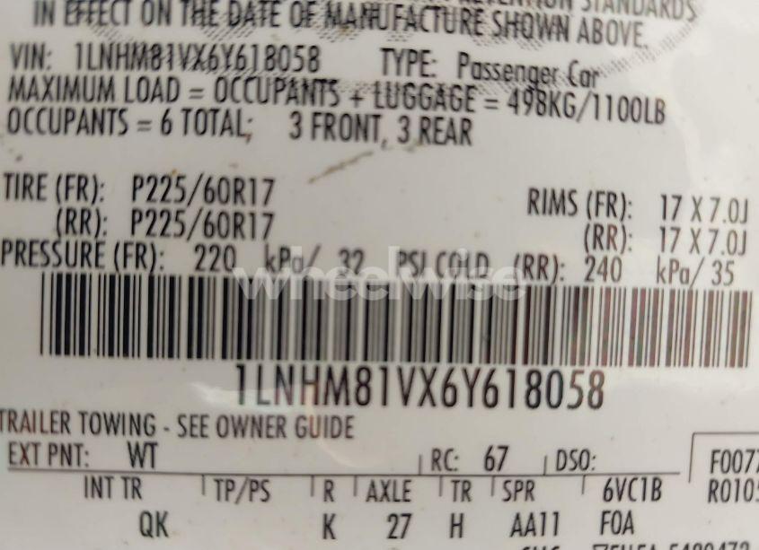 Photo 9 of 2006 Lincoln Town CAR SIGNATURE (VIN 1LNHM81VX6Y618058)