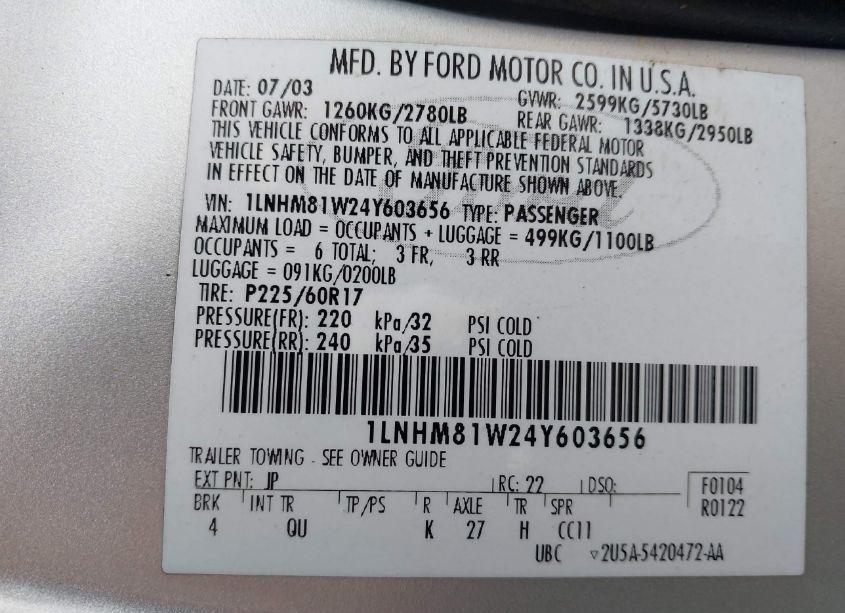 Photo 9 of 2004 Lincoln Town CAR SIGNATURE (VIN 1LNHM81W24Y603656)