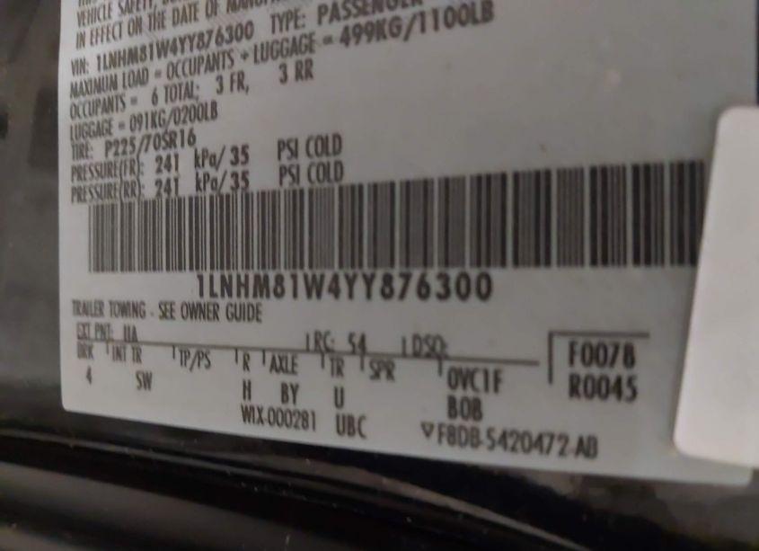 Photo 9 of 2000 Lincoln Town CAR EXECUTIVE (VIN 1LNHM81W4YY876300)