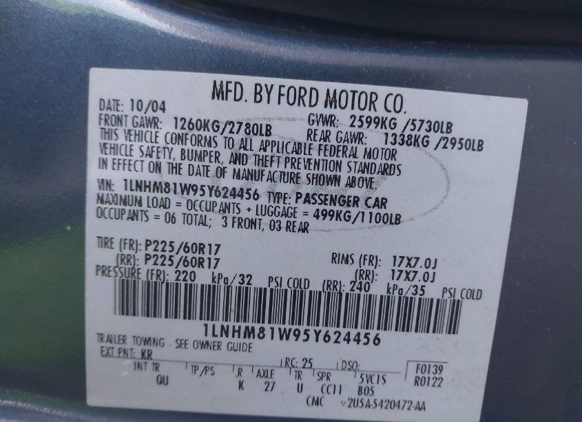 Photo 9 of 2005 Lincoln Town CAR SIGNATURE (VIN 1LNHM81W95Y624456)