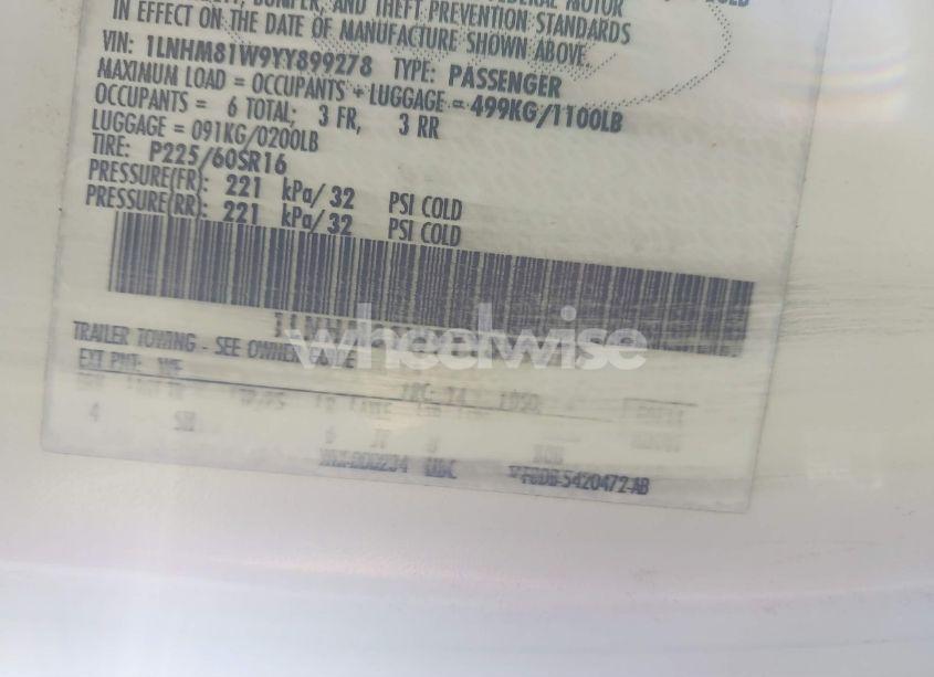 Photo 9 of 2000 Lincoln Town CAR EXECUTIVE (VIN 1LNHM81W9YY899278)