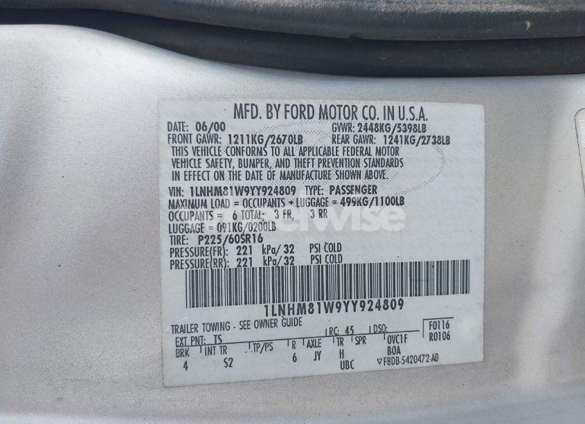 Photo 9 of 2000 Lincoln Town CAR EXECUTIVE (VIN 1LNHM81W9YY924809)