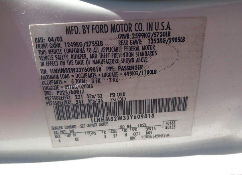 Photo 9 of 2003 Lincoln Town CAR SIGNATURE (VIN 1LNHM82W33Y609818)