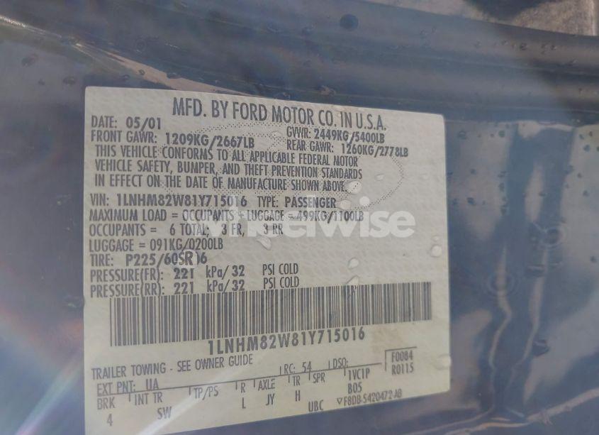 Photo 9 of 2001 Lincoln Town CAR SIGNATURE (VIN 1LNHM82W81Y715016)