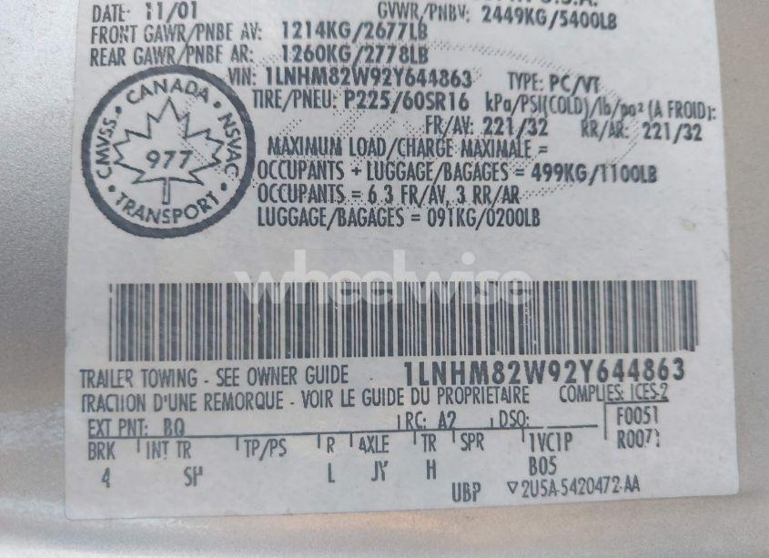 Photo 9 of 2002 Lincoln Town CAR SIGNATURE (VIN 1LNHM82W92Y644863)