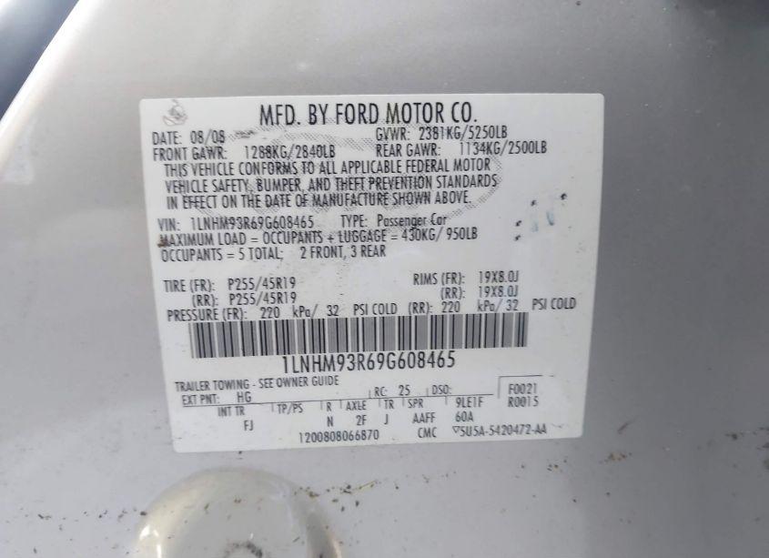 Photo 9 of 2009 Lincoln Mks N/A (VIN 1LNHM93R69G608465)