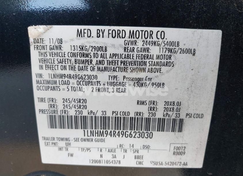 Photo 9 of 2009 Lincoln Mks (VIN 1LNHM94R49G623030)