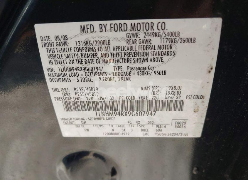 Photo 9 of 2009 Lincoln Mks (VIN 1LNHM94RX9G607947)