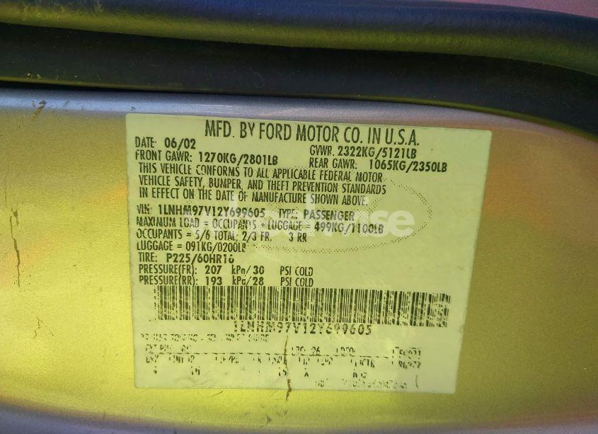 Photo 9 of 2002 Lincoln Continental (VIN 1LNHM97V12Y699605)