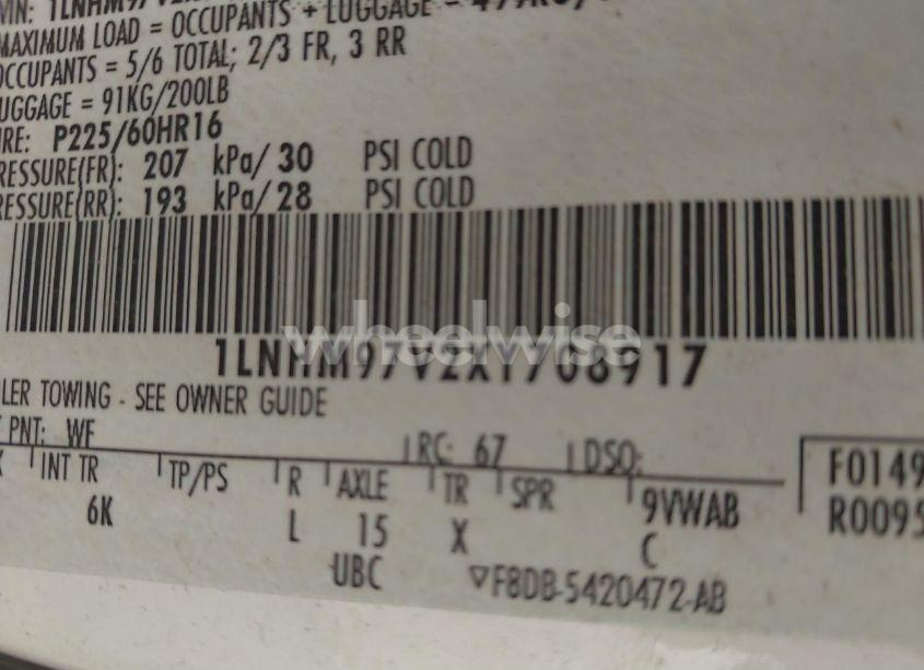 Photo 9 of 1999 Lincoln Continental (VIN 1LNHM97V2XY708917)