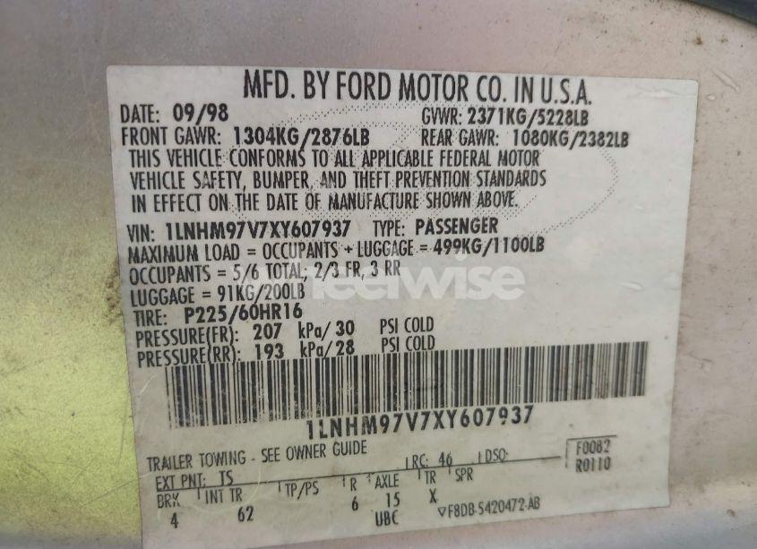 Photo 9 of 1999 Lincoln Continental (VIN 1LNHM97V7XY607937)