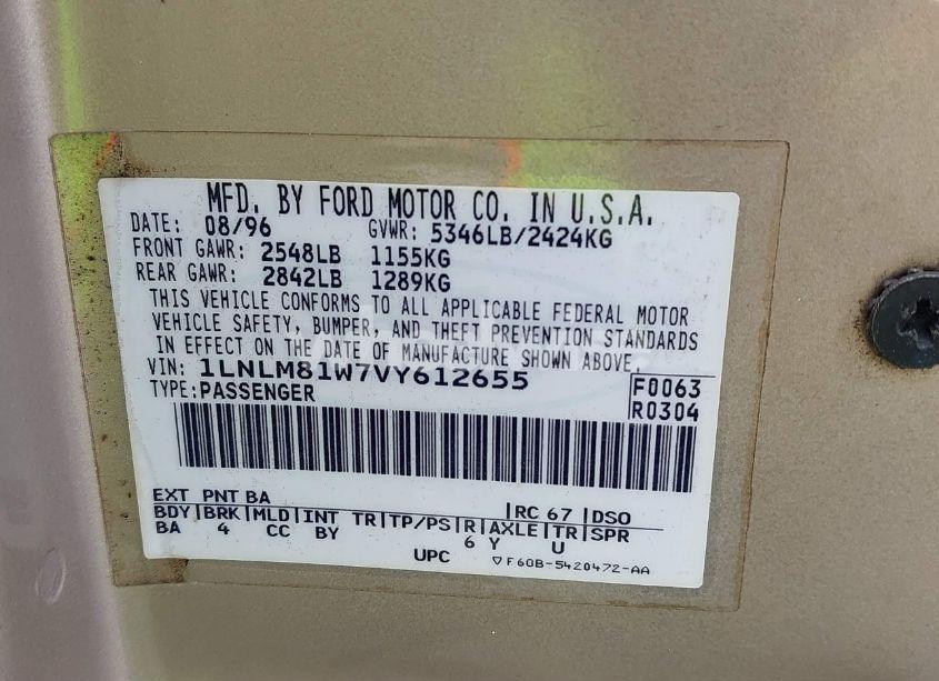 Photo 9 of 1997 Lincoln Town CAR EXECUTIVE (VIN 1LNLM81W7VY612655)