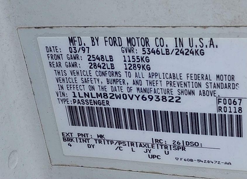 Photo 9 of 1997 Lincoln Town CAR SIGNATURE (VIN 1LNLM82W0VY693822)