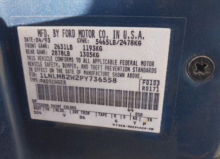 Photo 9 of 1993 Lincoln Town CAR SIGNATURE/JACK NICKLAUS (VIN 1LNLM82W2PY736558)