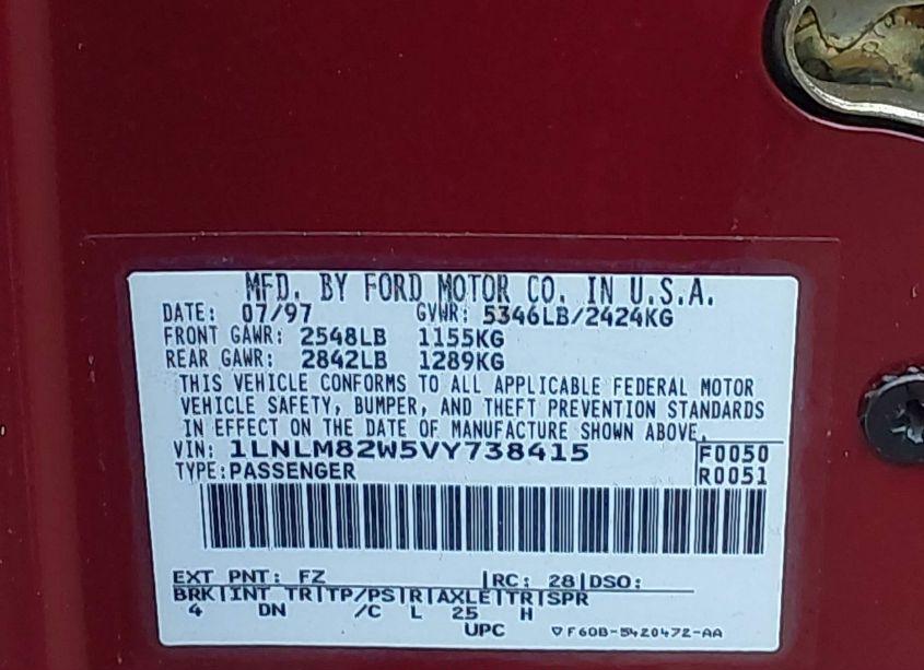 Photo 9 of 1997 Lincoln Town CAR SIGNATURE (VIN 1LNLM82W5VY738415)