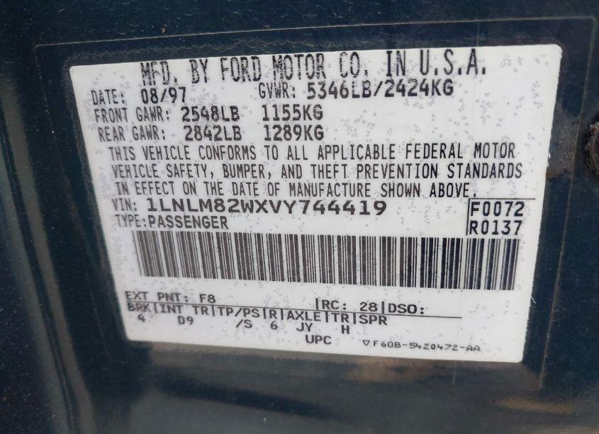 Photo 9 of 1997 Lincoln Town CAR SIGNATURE (VIN 1LNLM82WXVY744419)