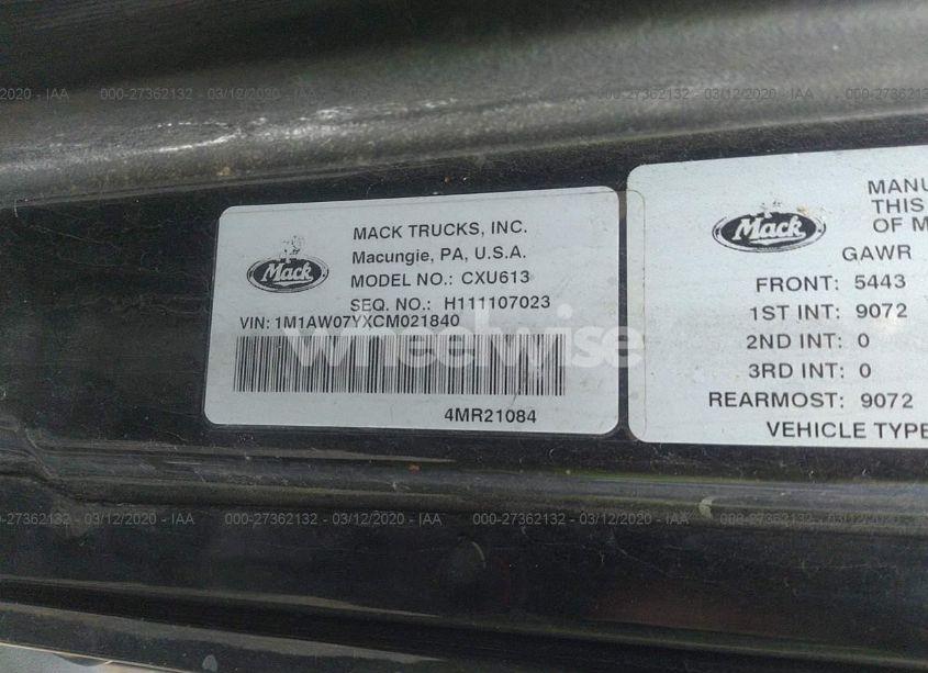 Photo 9 of 2012 Mack Cxu613 CXU600 (VIN 1M1AW07YXCM021840)