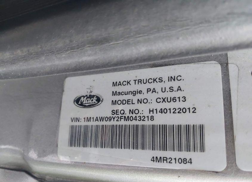 Photo 8 of 2015 Mack Cxu613 CXU600 (VIN 1M1AW09Y2FM043218)