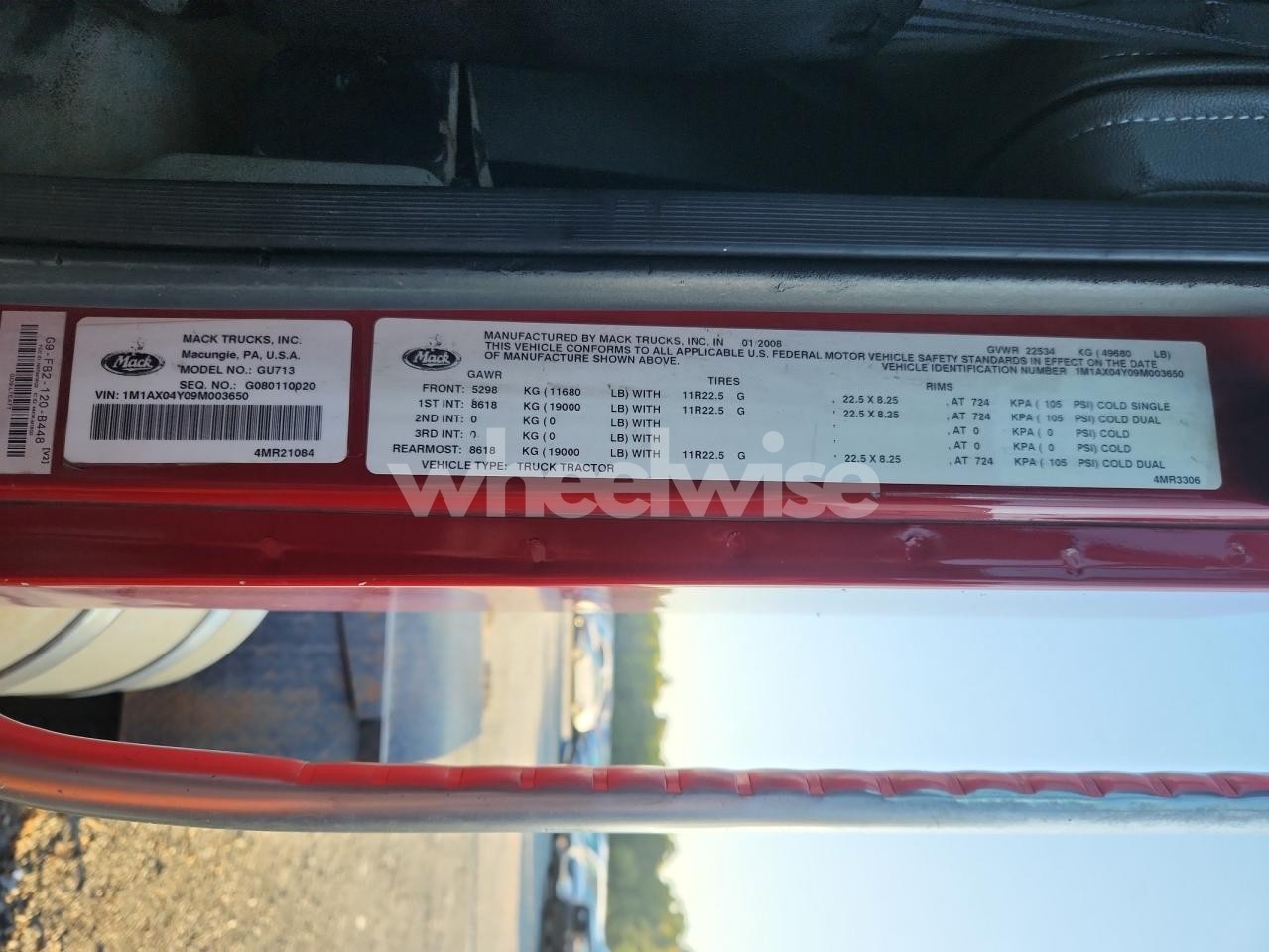 Photo 10 of 2009 MACK GU700 SEMI TRUCK (VIN 1M1AX04Y09M003650)