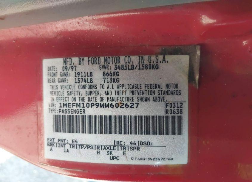 Photo 9 of 1998 Mercury Tracer GS (VIN 1MEFM10P9WW602627)