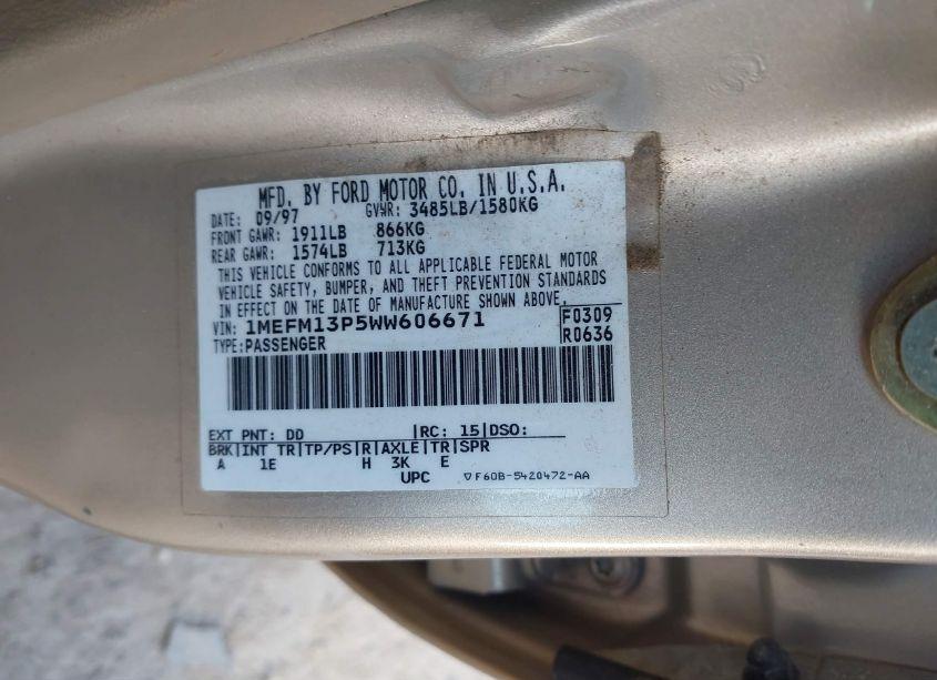 Photo 9 of 1998 Mercury Tracer LS (VIN 1MEFM13P5WW606671)