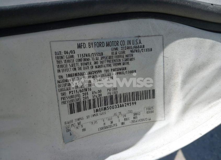 Photo 9 of 2003 Mercury Sable GS (VIN 1MEFM50U33A629599)