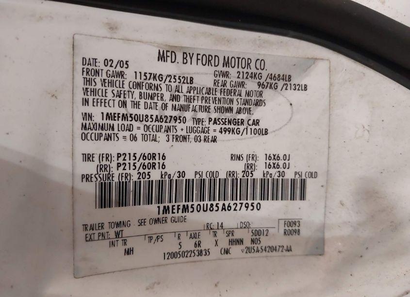 Photo 8 of 2005 Mercury Sable GS (VIN 1MEFM50U85A627950)