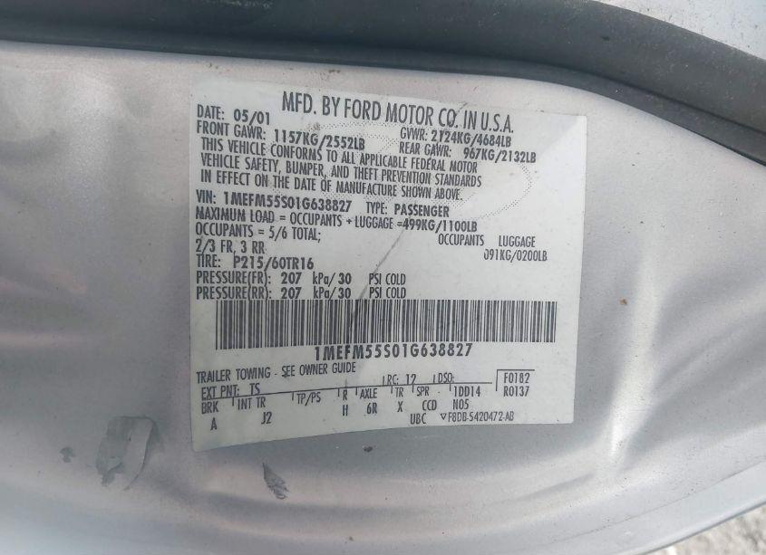 Photo 9 of 2001 Mercury Sable LS PREMIUM (VIN 1MEFM55S01G638827)