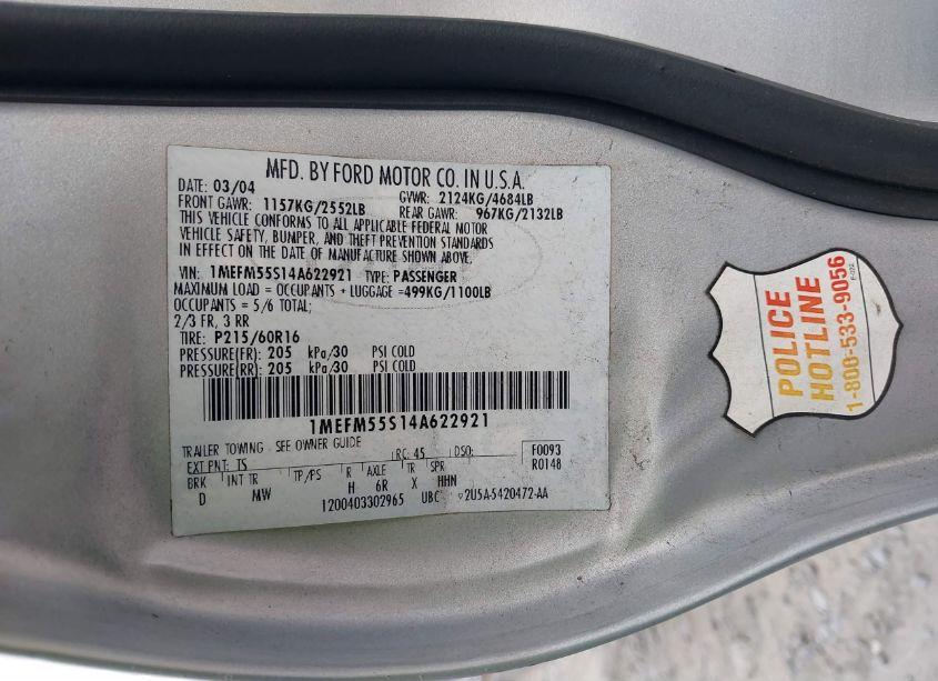 Photo 9 of 2004 Mercury Sable LS PREMIUM (VIN 1MEFM55S14A622921)