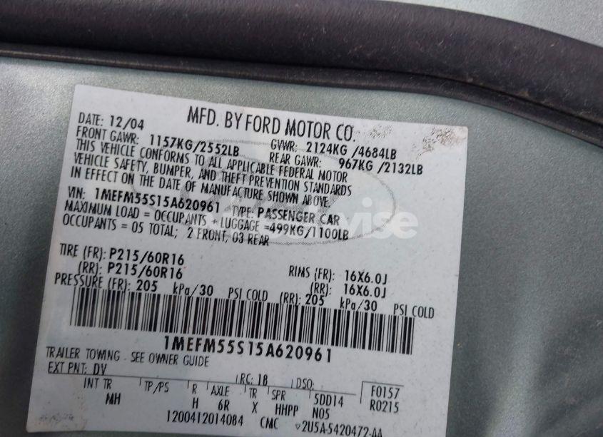 Photo 9 of 2005 Mercury Sable LS (VIN 1MEFM55S15A620961)