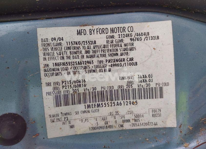 Photo 9 of 2005 Mercury Sable LS (VIN 1MEFM55S25A612965)