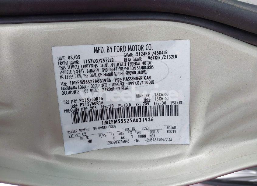 Photo 9 of 2005 Mercury Sable LS (VIN 1MEFM55S25A631936)