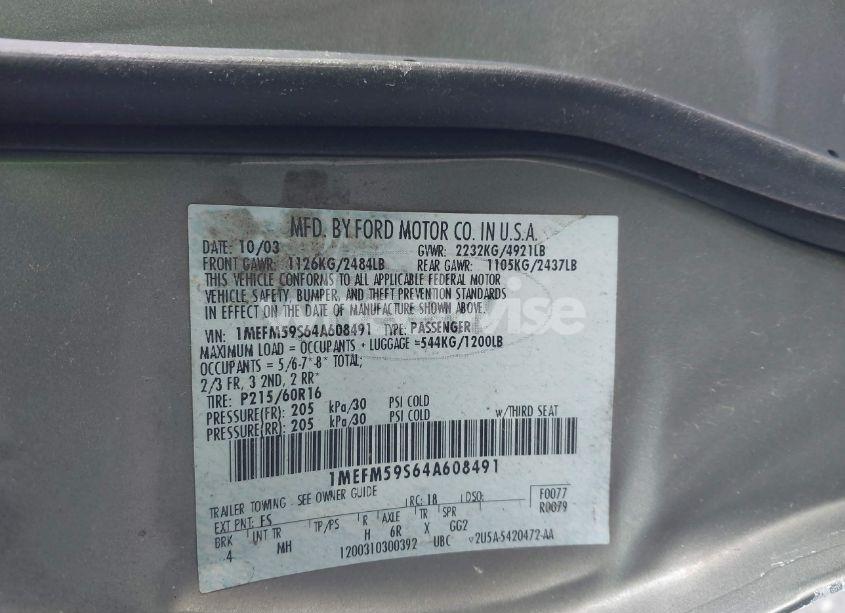 Photo 9 of 2004 Mercury Sable LS PREMIUM (VIN 1MEFM59S64A608491)