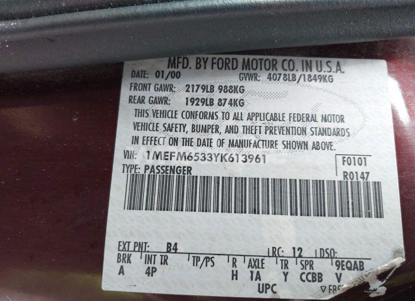 Photo 9 of 2000 Mercury Mystique GS (VIN 1MEFM6533YK613961)