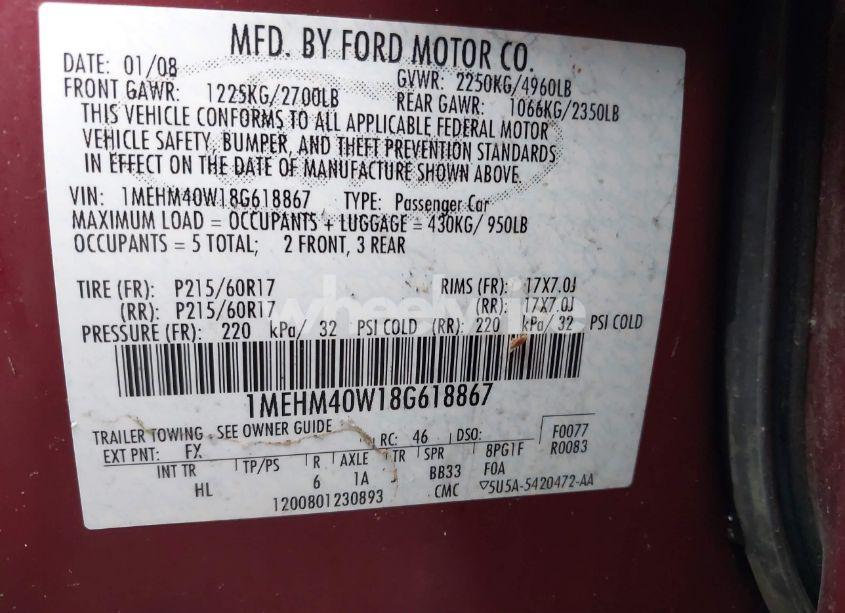 Photo 9 of 2008 Mercury Sable LUXURY (VIN 1MEHM40W18G618867)