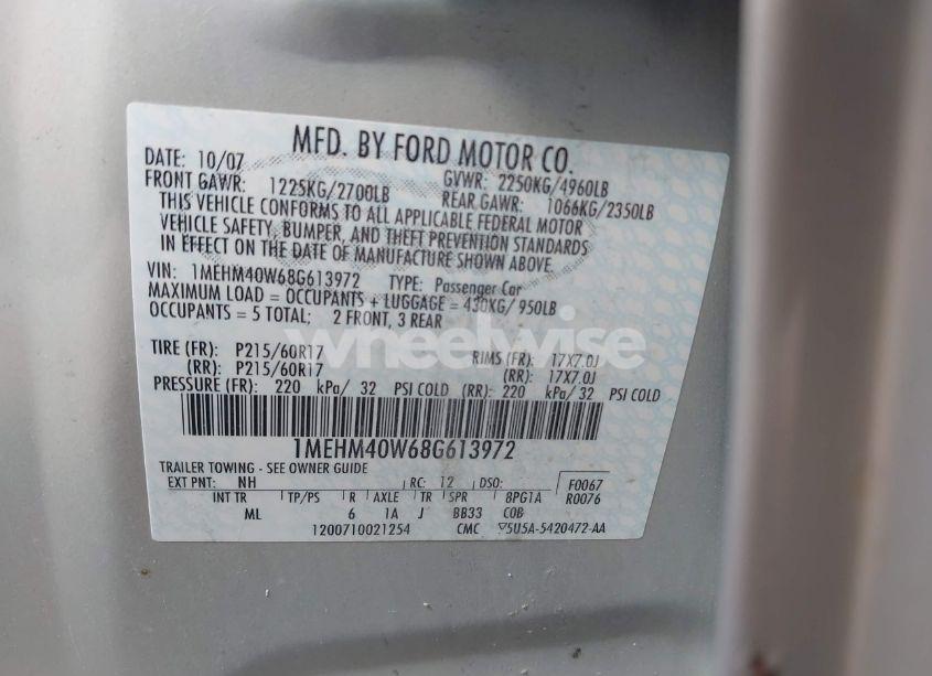 Photo 9 of 2008 Mercury Sable (VIN 1MEHM40W68G613972)