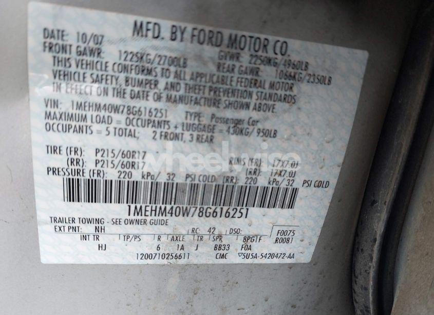 Photo 9 of 2008 Mercury Sable (VIN 1MEHM40W78G616251)