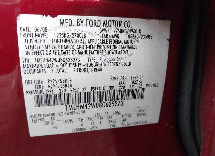 Photo 9 of 2008 Mercury Sable PREMIER (VIN 1MEHM42W08G625273)