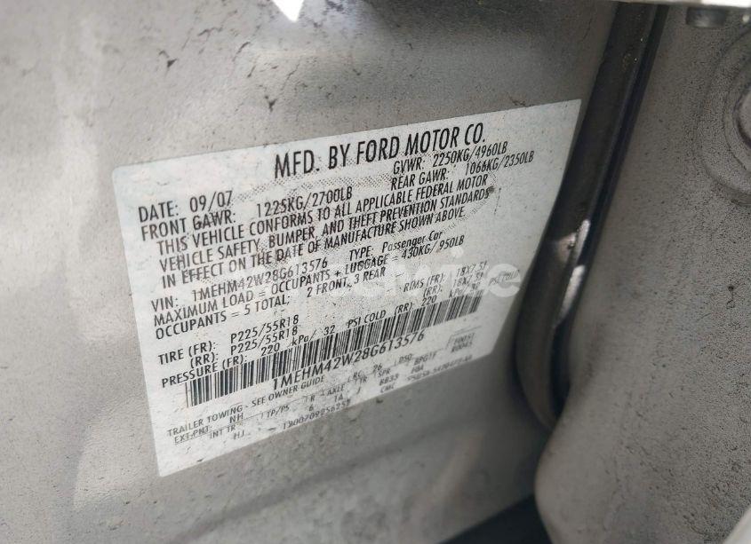 Photo 9 of 2008 Mercury Sable PREMIER (VIN 1MEHM42W28G613576)