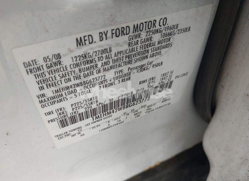 Photo 9 of 2008 Mercury Sable PREMIER (VIN 1MEHM42W88G623772)