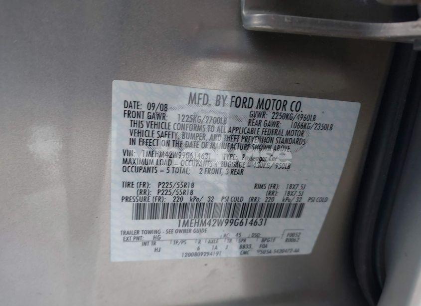 Photo 9 of 2009 Mercury Sable PREMIER (VIN 1MEHM42W99G614631)